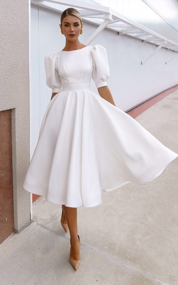 formal knee length white dress